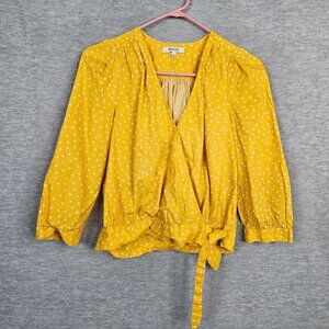 Madewell Women’s Yellow Wrap Tie waist Star Scatter Shirt Sz S